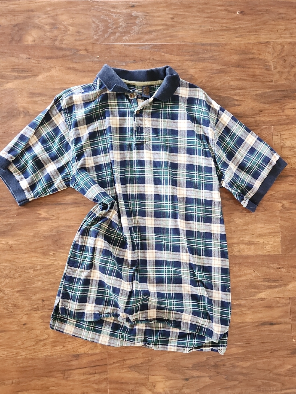 Blue and Green Plaid Polo Shirt